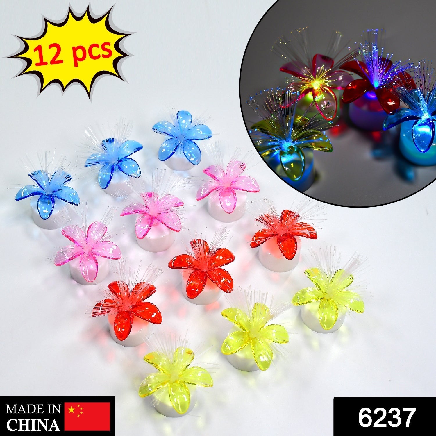 Pack of 12 fiber optic light table centerpieces with color change feature. Pack of 12 fiber optic light table centerpieces with color change feature.